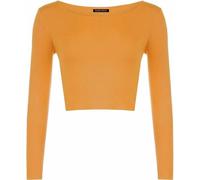 LUXE DIVA Women's Long Sleeve Crop Top - Slim Fit Basic Tee | Stretchy Crew Neck Shirt | Casual & Going Out T-Shirt | Solid Fashion Baby Tee Sizes 8-14 Mustard