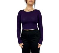 LUXE DIVA Women's Long Sleeve Crop Top - Slim Fit Basic Tee | Stretchy Crew Neck Shirt | Casual & Going Out T-Shirt | Solid Fashion Baby Tee Sizes 8-14 Purple
