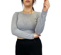 LUXE DIVA Women's Long Sleeve Crop Top - Slim Fit Basic Tee | Stretchy Crew Neck Shirt | Casual & Going Out T-Shirt | Solid Fashion Baby Tee Sizes 8-14 Silver Grey