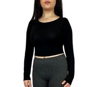 LUXE DIVA Women's Long Sleeve Crop Top - Slim Fit Basic Tee | Stretchy Crew Neck Shirt | Casual & Going Out T-Shirt | Solid Fashion Baby Tee Sizes 8-14 Black