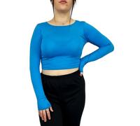 LUXE DIVA Women's Long Sleeve Crop Top - Slim Fit Basic Tee | Stretchy Crew Neck Shirt | Casual & Going Out T-Shirt | Solid Fashion Baby Tee Sizes 8-14 Turquoise