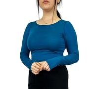 LUXE DIVA Women's Long Sleeve Crop Top - Slim Fit Basic Tee | Stretchy Crew Neck Shirt | Casual & Going Out T-Shirt | Solid Fashion Baby Tee Sizes 8-14 Teal