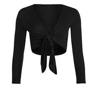 LUXE DIVA Womens New Plain Bolero Front Tie Shrug Ladies Cropped Long Sleeve Stretch Cardigan Top (as8, Numeric, Numeric_8, Numeric_10, Regular, Regular, Black)