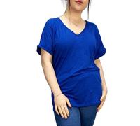 LUXE DIVA Women's New Plus Size Womens Short Turn Up Sleeve Baggy Plain Top Ladies V-Neck T-Shirt 8-26 Royal Blue
