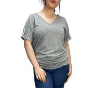 LUXE DIVA Women's New Plus Size Womens Short Turn Up Sleeve Baggy Plain Top Ladies V-Neck T-Shirt 8-26 Light Grey
