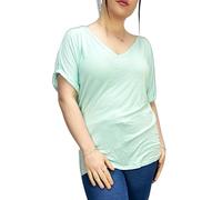LUXE DIVA Women's New Plus Size Womens Short Turn Up Sleeve Baggy Plain Top Ladies V-Neck T-Shirt 8-26 Mint