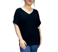 LUXE DIVA Women's New Plus Size Womens Short Turn Up Sleeve Baggy Plain Top Ladies V-Neck T-Shirt 8-26 Black