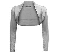LUXE DIVA Womens Plain Long Sleeve Bolero Shrug Crop Top - Ladies Cropped Cardigan Knitted Shrug Top for Casual, Party or Evening, Wear UK Sizes 8-26 Grey