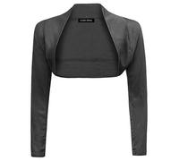 LUXE DIVA Womens Plain Long Sleeve Bolero Shrug Crop Top Ladies Cropped Cardigan Tops UK 8-26 Charcoal