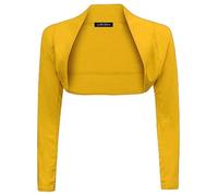 LUXE DIVA Womens Plain Long Sleeve Bolero Shrug Crop Top - Ladies Cropped Cardigan Knitted Shrug Top for Casual, Party or Evening, Wear UK Sizes 8-26 Mustard