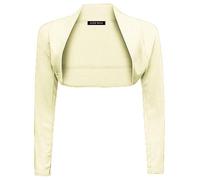 LUXE DIVA Womens Plain Long Sleeve Bolero Shrug Crop Top - Ladies Cropped Cardigan Knitted Shrug Top for Casual, Party or Evening, Wear UK Sizes 8-26 Cream