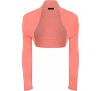 LUXE DIVA Womens Plain Long Sleeve Bolero Shrug Crop Top Ladies Cropped Cardigan Tops UK 8-26 Coral