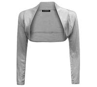 LUXE DIVA Womens Plain Long Sleeve Bolero Shrug Crop Top - Ladies Cropped Cardigan Knitted Shrug Top for Casual, Party or Evening, Wear UK Sizes 8-26 Grey