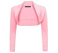 LUXE DIVA Womens Plain Long Sleeve Bolero Shrug Crop Top Ladies Cropped Cardigan Tops UK 8-26 Baby Pink