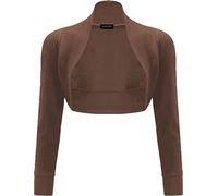 LUXE DIVA Womens Plain Long Sleeve Bolero Shrug Crop Top - Ladies Cropped Cardigan Knitted Shrug Top for Casual, Party or Evening, Wear UK Sizes 8-26 Brown