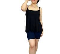 LUXE DIVA Womens Plain Sleeveless Round Scoop Neckline Stretch Slim Straps Strappy Flared Swing Camisole T-Shirt Vest Top UK Size 8-26 Black