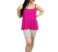 LUXE DIVA Womens Plain Sleeveless Round Scoop Neckline Stretch Slim Straps Strappy Flared Swing Camisole T-Shirt Vest Top UK Size 8-26 Neon Pink