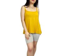 LUXE DIVA Womens Plain Sleeveless Round Scoop Neckline Stretch Slim Straps Strappy Flared Swing Camisole T-Shirt Vest Top UK Size 8-26 Mustard