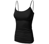 LUXE DIVA Womens Plain Sleeveless Round Scoop Neckline Stretch Slim Straps Strappy Straight Fitted Camisole T-Shirt Vest Body fit Summer UK Size 8-26 Black
