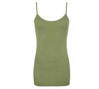 LUXE DIVA Womens Plain Sleeveless Round Scoop Neckline Stretch Slim Straps Strappy Straight Fitted Camisole T-Shirt Vest Body fit Summer UK Size 8-26 Khaki