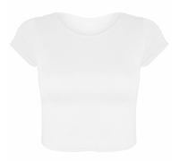 LUXE DIVA Women's Short Sleeve Crop Top Fashion T-Shirt Round Neck Summer Sizes 8-14 (12-14, White)