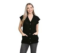 LUXE DIVA Womens Sleeveless Cable Knitted Grandad Cardigan Ladies 5 Button Casual Winter Sweater Waistcoat Top Black