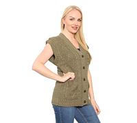 LUXE DIVA Womens Sleeveless Cable Knitted Grandad Cardigan Ladies 5 Button Casual Winter Sweater Waistcoat Top Khaki