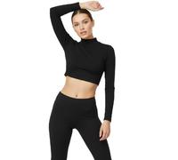 LUXE DIVA Womens Turtle Neck Crop Ladies Long Sleeve Plain Polo Short Stretch Top Sizes 8-14 Black