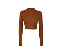 LUXE DIVA Womens Turtle Neck Crop Ladies Long Sleeve Plain Polo Short Stretch Top Sizes 8-14 Chocolate Brown