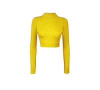 LUXE DIVA Womens Turtle Neck Crop Ladies Long Sleeve Plain Polo Short Stretch Top Sizes 8-14 Mustard