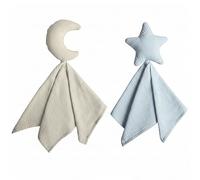 Luxe Dreams Baby Comforter Set of 2 Moon & Star - 100% Cotton Muslin Cuddle Blanket - Soft Security Toy 14cm x 14cm with 45cm x 45cm Cloth - Newborn Toddler Gift