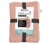 Luxe Dreams Baby Swaddle 0-3 months, Pack of 7 100% Cotton 2 Large Muslin Swaddle 3 Wash Cloths 2 Wash Mittens for Newborn Boy and Girl, Breathable & Cozy (Strawberry Cream)