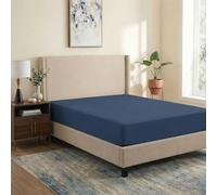 Luxe Dreams Navy Blue Double Fitted Sheet 135 x 190cm with 12 inch (30 cm) Deep Pocket - Soft Brushed Microfiber Wrinkle & Fade Resistant - OEKO-TEX Certified