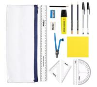 Luxe Elite Back to School Stationery Set, Clear Exam Pencil Case with Pen, Pencil, Ruler, Highlighter, Maths Set, Eraser and Sticky Notes, Complete Kit