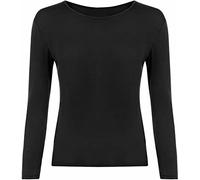 LUXE FASHION Women Ladies Long Sleeve Round Neck Plain Top Stretchy Casual Summer T-Shirts Basic Slim fit Tee Tops UK Plus Size 8-26 Black