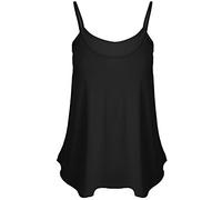 LUXE FASHION Womens Plain Sleeveless Round Scoop Neckline Stretch Slim Straps Strappy Flared Swing Camisole T-Shirt Vest Top UK Size 8-26 Black