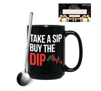 Luxe Gifting Stock Trader Coffee Mug 15 oz, Take A Sip Buy The Dip Funny Investment Gift for Market Traders Brokers Fund Financial Adviser Investor, Black