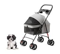 Luxe Haus 4 Wheel Foldable Pet Stroller - Lightweight Dogs and Cats Stroller Upto 44lbs with Mesh Canopy, Storage Basket and Cup Holder, Durable for Walks and Outings (Small)