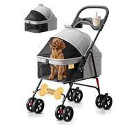 Luxe Haus 4 Wheel Foldable Pet Stroller - Lightweight Dogs and Cats Stroller Upto 44lbs with Mesh Canopy, Storage Basket and Cup Holder, Durable for Walks and Outings (Small)