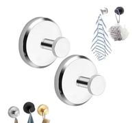 Luxe Hold No-Drill Suction Cup Hooks, Heavy-Duty Stainless Steel Hooks for Shower Glass, Doors, Mirrors, and Tile - Damage-Free Command Hooks (Silver 2pcs)