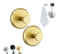 Luxe Hold No-Drill Suction Cup Hooks, Heavy-Duty Stainless Steel Hooks for Shower Glass, Doors, Mirrors, and Tile - Damage-Free Command Hooks (Golden 2pcs)