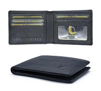 LUXE LEVIOSA Leather Bi-fold Wallet for Men's Slim Minimalist - Black, Black, Men's Slim Minimalist - Black