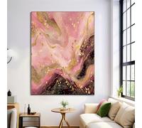 Luxe Marble Oil Painting On Canvas Print Posters Large Blush Pink Gold Foil Wave Wall Art Modern Living Room Decor Fine Art Decorative 28X39In Frameless