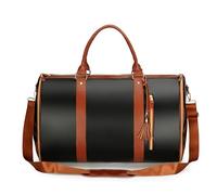 Luxe Mega Bag, Carry On Garment Bag, Large PU Leather Garment Duffle Bag, 2 in 1 Hanging Suitcase Dress Suit Travel Bags (Black)