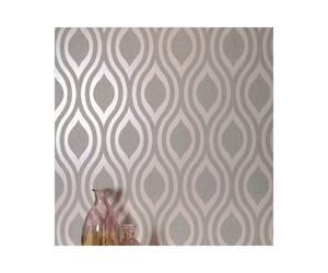 Luxe Ogee Geo Wave Metallic Textured Vinyl Retro Wallpaper 910201