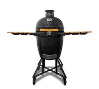 Luxe Outdoor Kamado BBQ Charcoal Grill | Ceramic Barbecue Grill with Side Panel | Roast | Low and Slow | Bake | Grill | Smoke | 250 Square Inches Cooking Area | Agate Black 20"