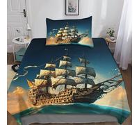 Luxe Pirate Boat Duvet Cover Set With Hidden Zipper, Single（135x200cm） Sailboat Quilt Cover Set with Pillowcases Bedding Set Soft Microfiber for Kids & Adults