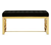 Luxe Powder Grey Tufted Bench, Soft Velvet Upholstery with Button Detailing, Gold Finish Stainless Steel Base Premier Housewares Gold One Size