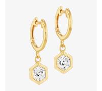 LUXE Silver Gold Plated 25mm Cubic Zirconia Hexagon Dropper Hoop Earrings 8.57.0035