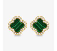 LUXE Silver Gold Plated Malachite & Cubic Zirconia Clover Stud Earrings 8.59.1902